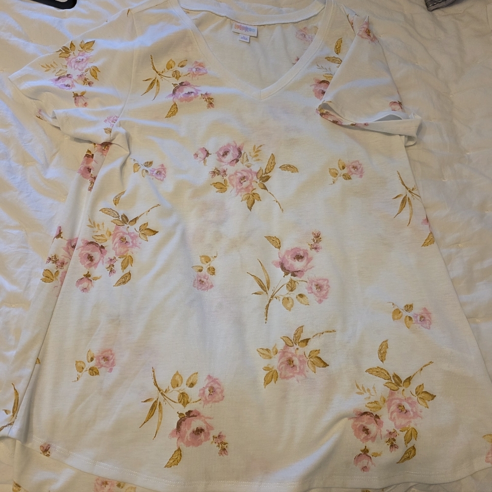 LuLaRoe Floral Short Sleeve Tee - Pink and Gold